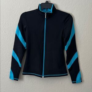 NWOT Chloe Noel J636F Fleece Figure Skating Jacket Black with Blue Stripe in XS
